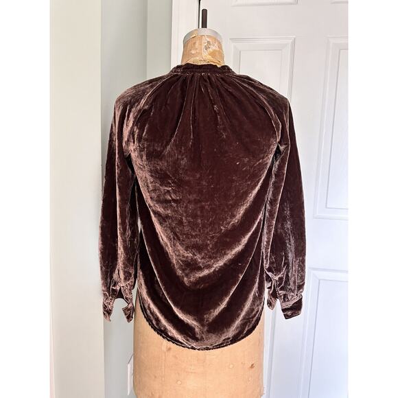 Anthropologie Pilcro Crushed Velvet Femme Buttondown Shirt Cocoa sz XXSP Brown - Picture 15 of 16